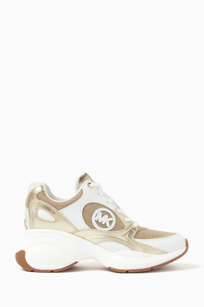 

Zuma Glittered Sneakers in Mesh & Leather, Gold