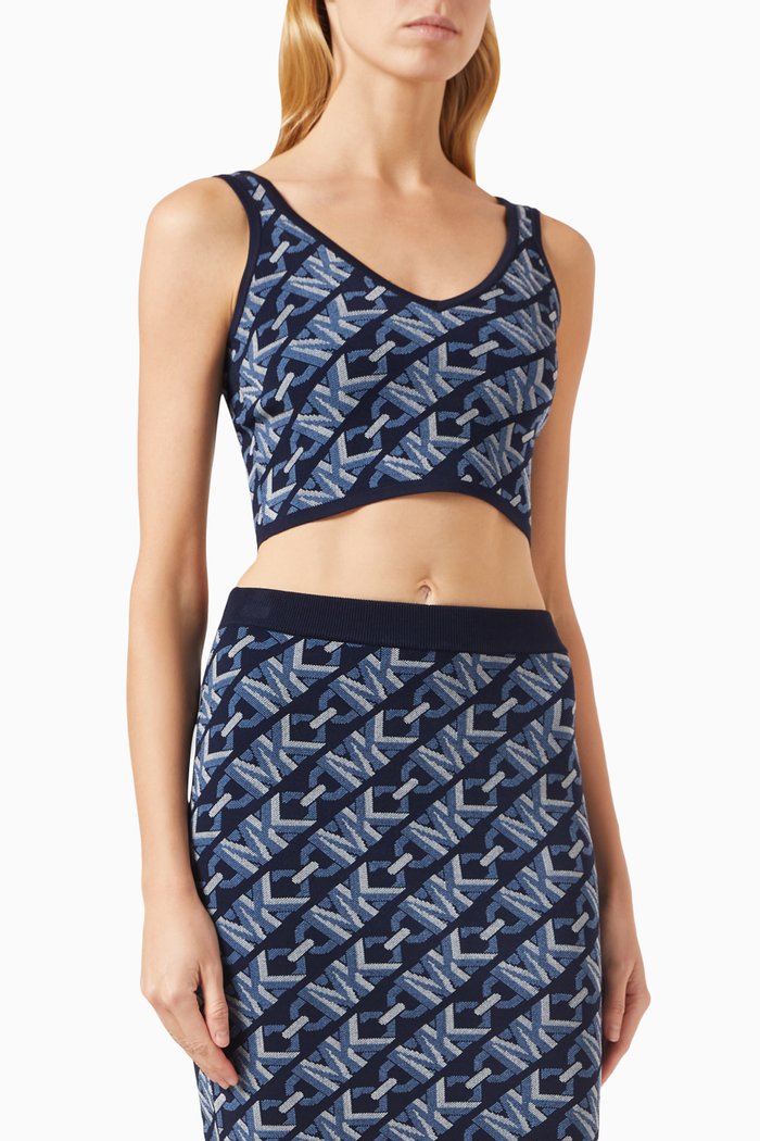 

Logo-print Cropped Tank Top in Jacquard Knit, Blue