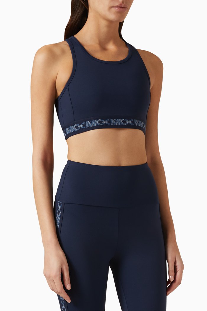 Empire Logo Tape Sports Bra in Recycled Nylon Blend, Blue