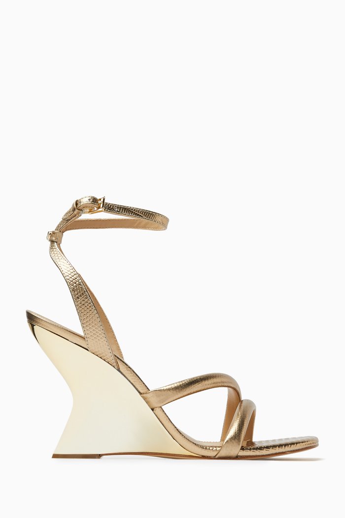 

Nadina 100 Wedge Sandals in Lizard-embossed Leather, Gold