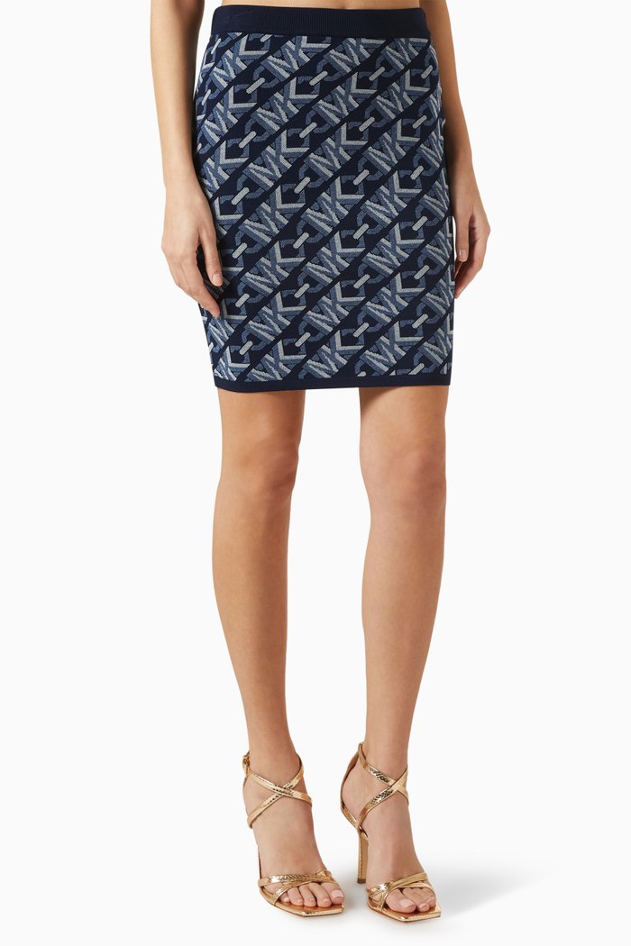 Empire Logo Mini Skirt in Logo Jacquard, Blue
