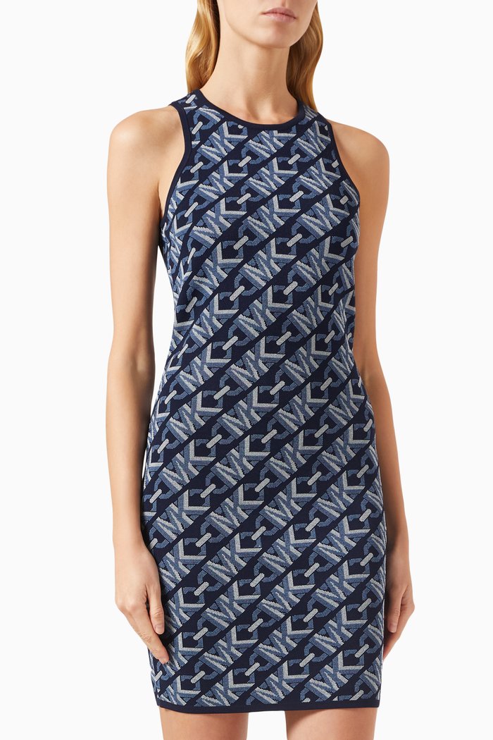 

Logo-print Tank Dress in Jacquard Knit, Blue