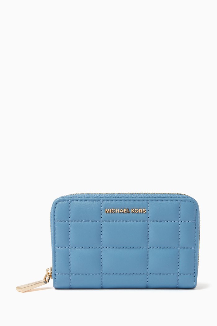

Small Quilted Wallet in Leather, Blue