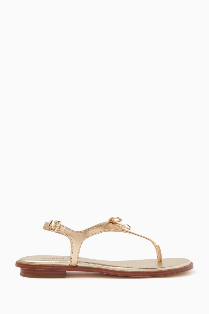 

Nori Flat Thong Sandals in Shiny Leather, Gold