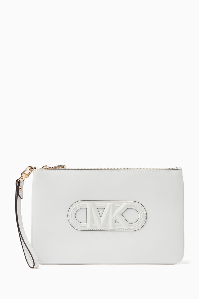 

Jet Set Logo-embossed Wristlet in Leather, White