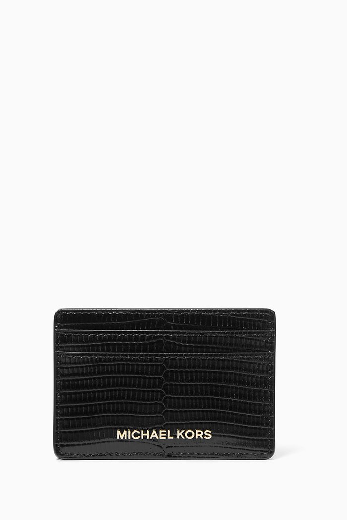 

Jet Set Card Holder in Lizard-embossed Leather, Black