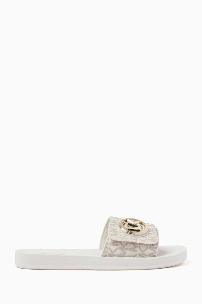 

MK Charm Logo Slides in Textile & Rubber, Neutral