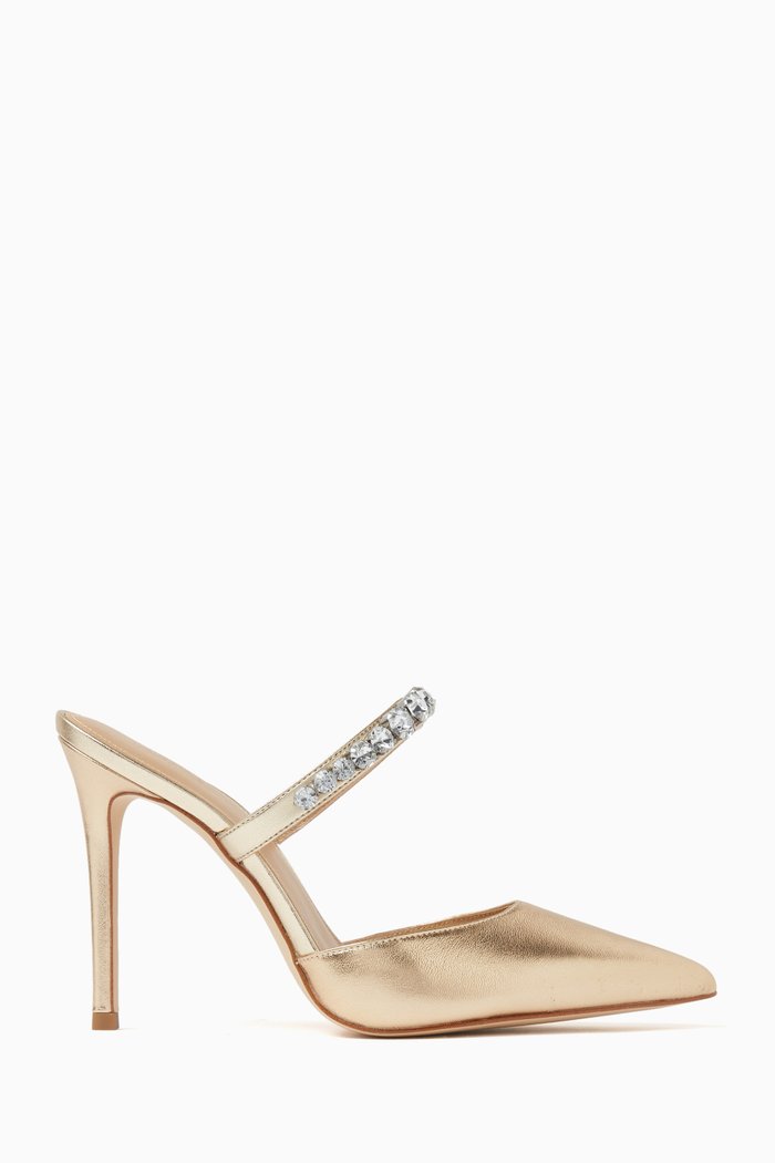 

Jessa 100 Embellished Mule Sandals in Metallic-leather, Gold