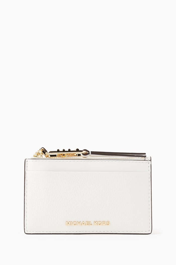 

Small Empire Zip Card Holder in Grained Leather, White