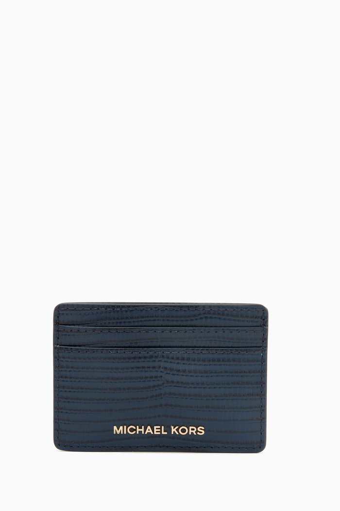 

Jet Set Card Holder in Lizard-embossed Leather, Blue