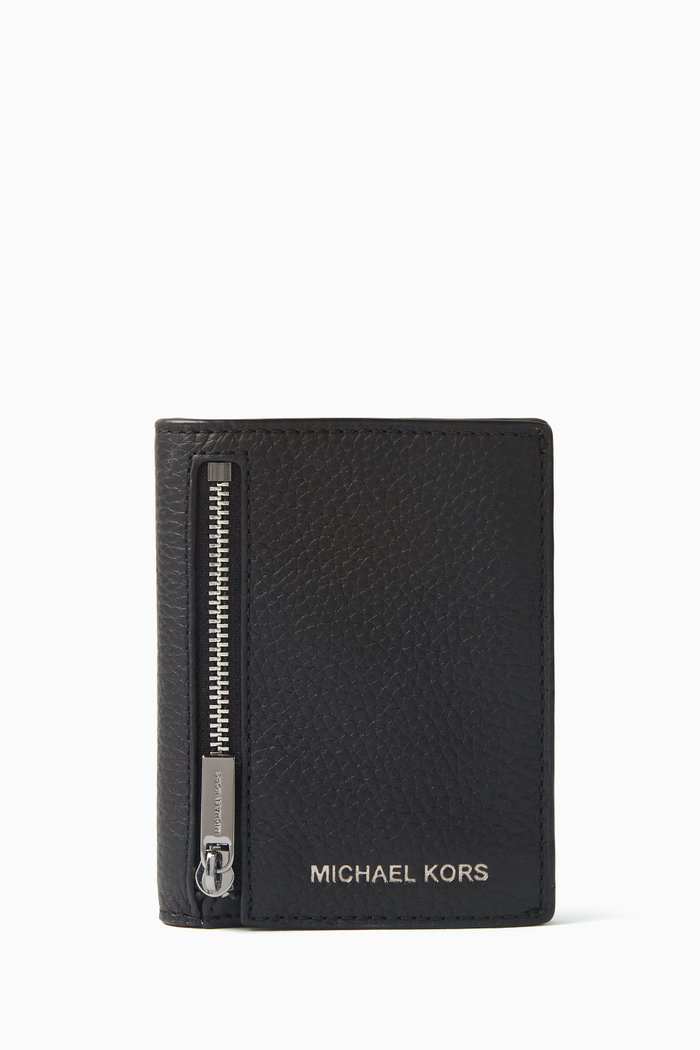 

Hudson Snap Double Folio Wallet in Calfskin Leather, Black