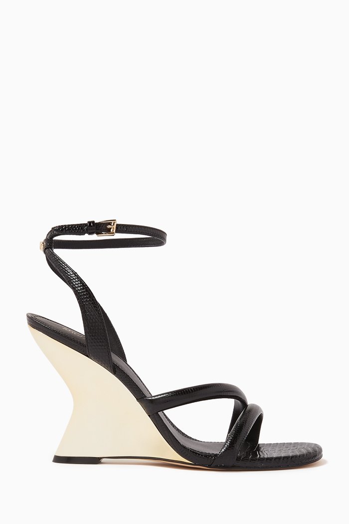 

Nadina 100 Wedge Sandals in Lizard-embossed Leather, Black