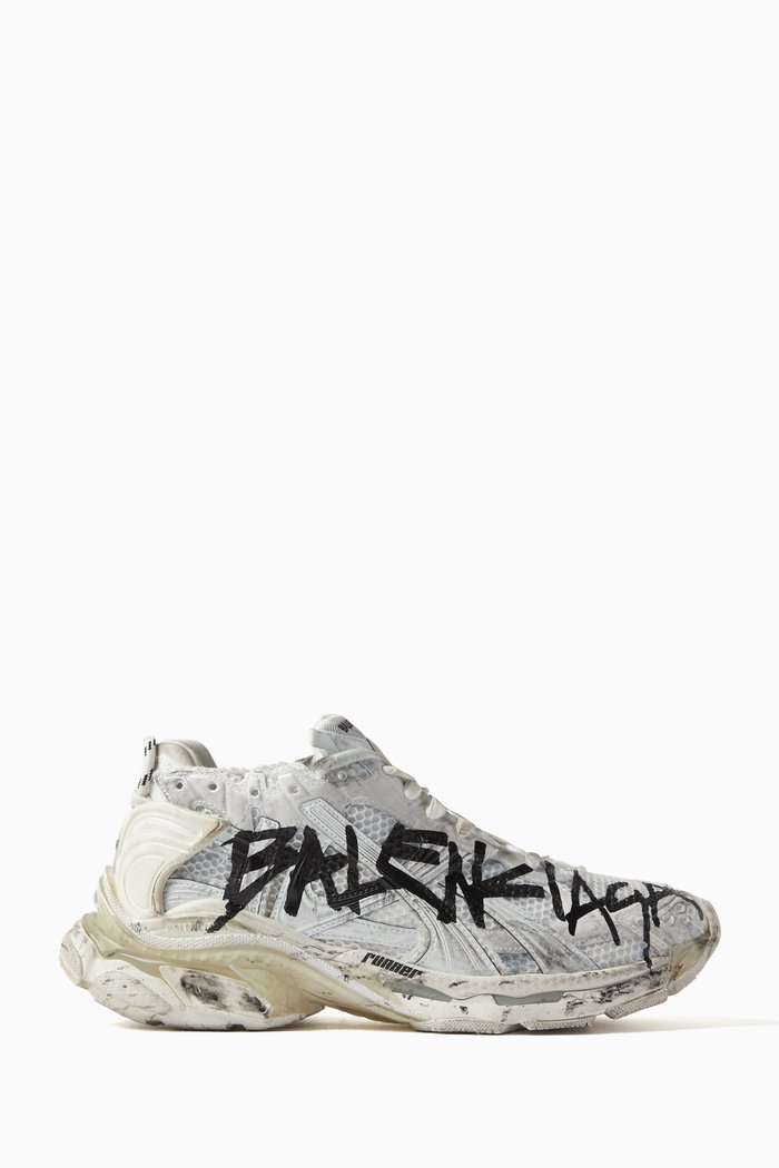 

Graffiti Runner Sneakers in Mesh & Nylon, White
