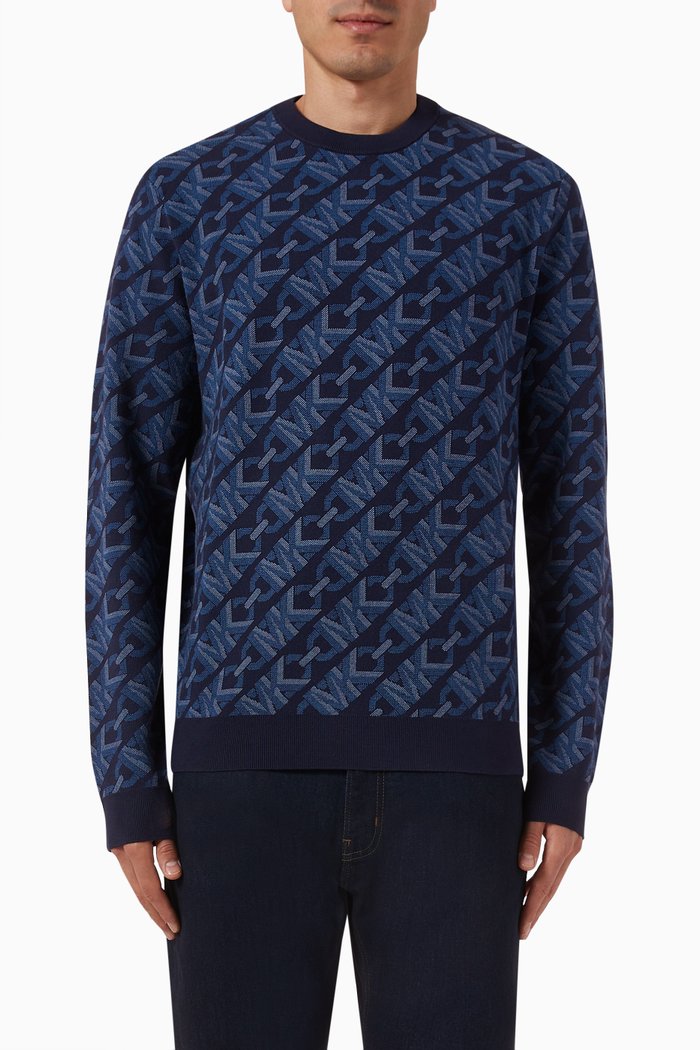 

Empire Logo Jacquard Sweater in Merino Wool, Blue