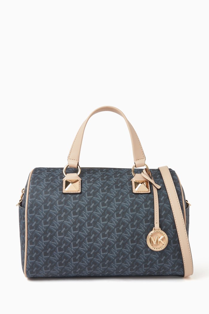 

Medium Grayson Satchel Bag in Coated Canvas, Blue