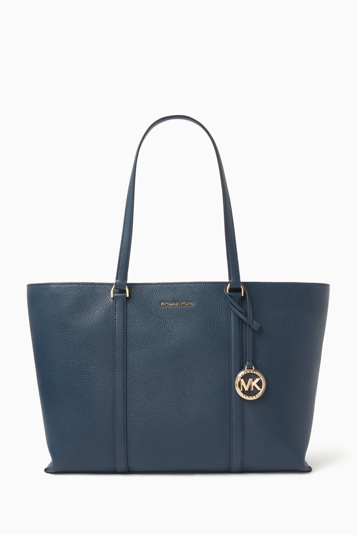 

Large Temple Tote Bag in Leather, Blue