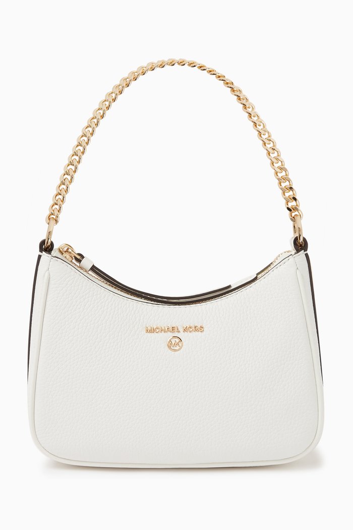 Small Jet Set Charm Shoulder Bag in Leather, White