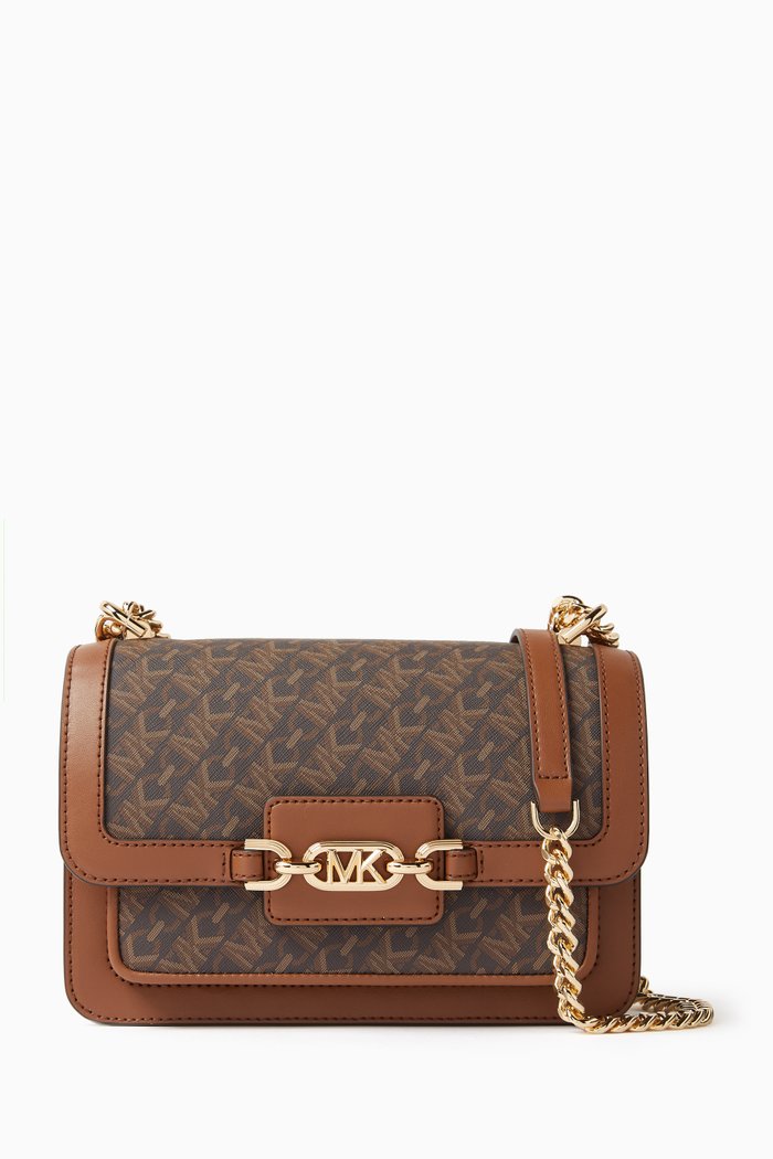 

Large Heather Logo Shoulder Bag in Coated-canvas, Brown