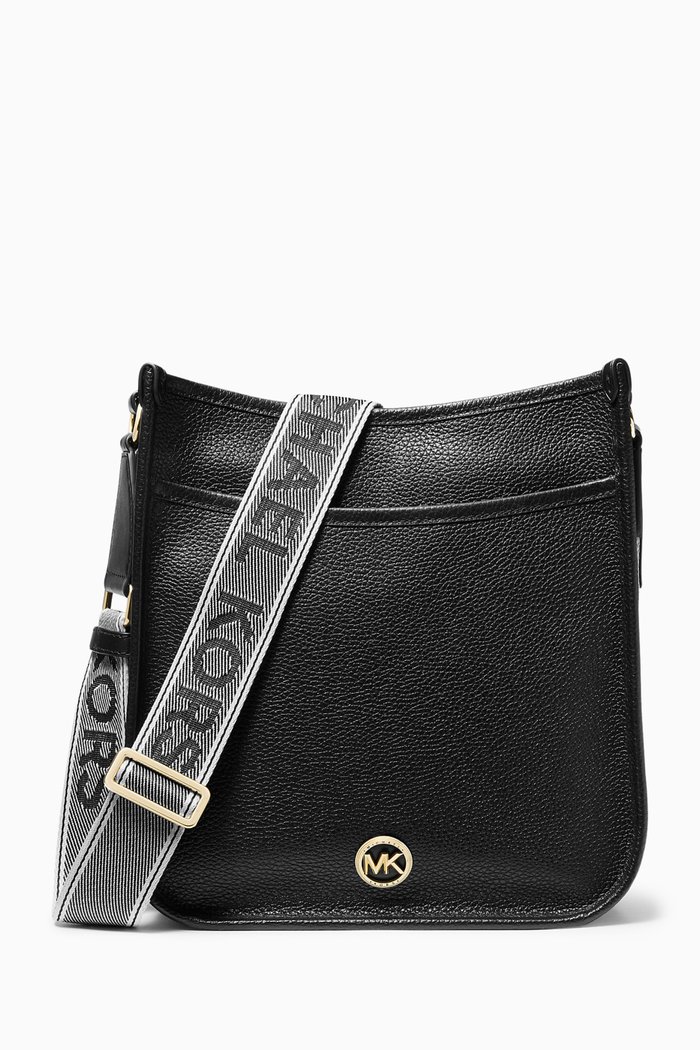 Large Luisa Messenger Bag in Pebbled Leather, Black