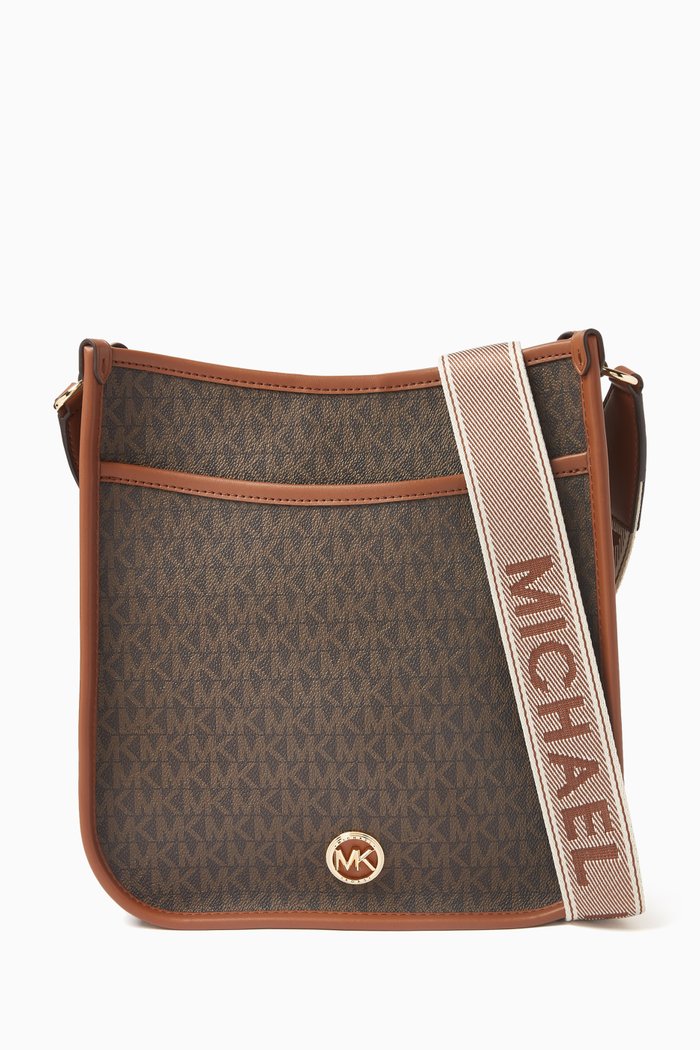 

Large Luisa Messenger Bag in Coated Canvas, Brown