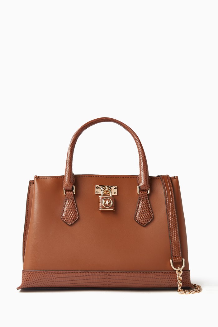 

Small Ruby Top Handle Bag in Smooth Leather, Brown