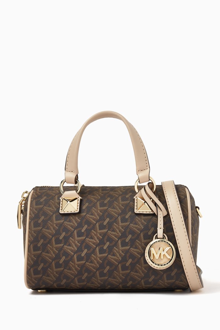 Small Grayson Duffle Bag in Logo Canvas, Brown