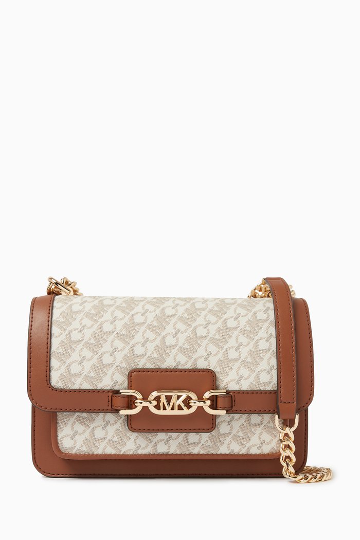 

Large Heather Logo Shoulder Bag in Coated-canvas, Neutral