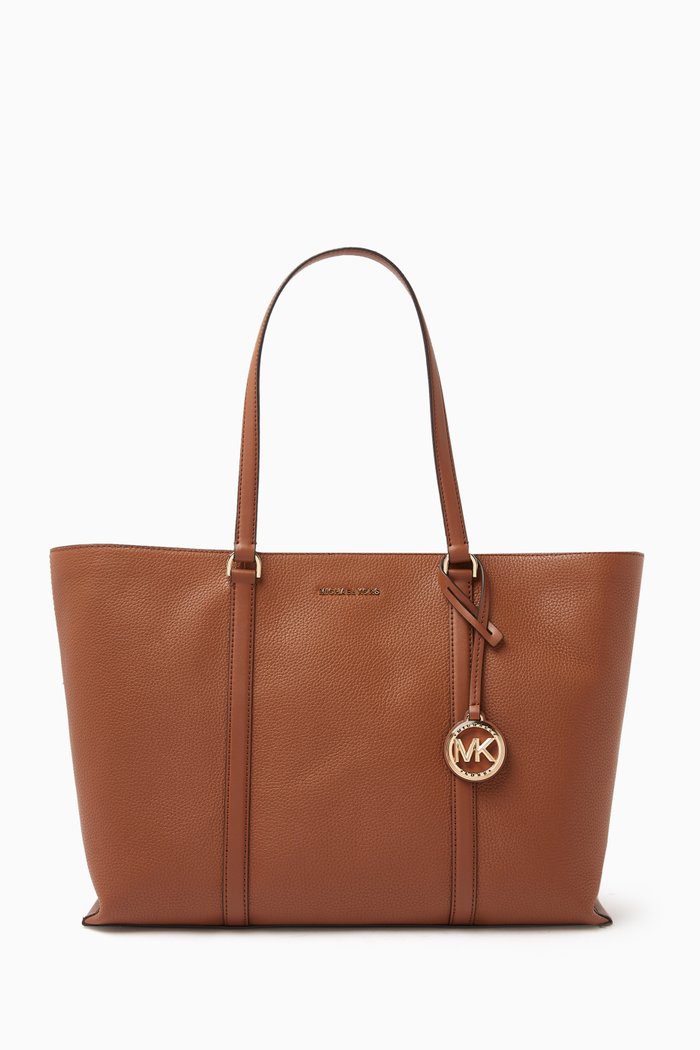 Large Temple Tote Bag in Leather, Brown