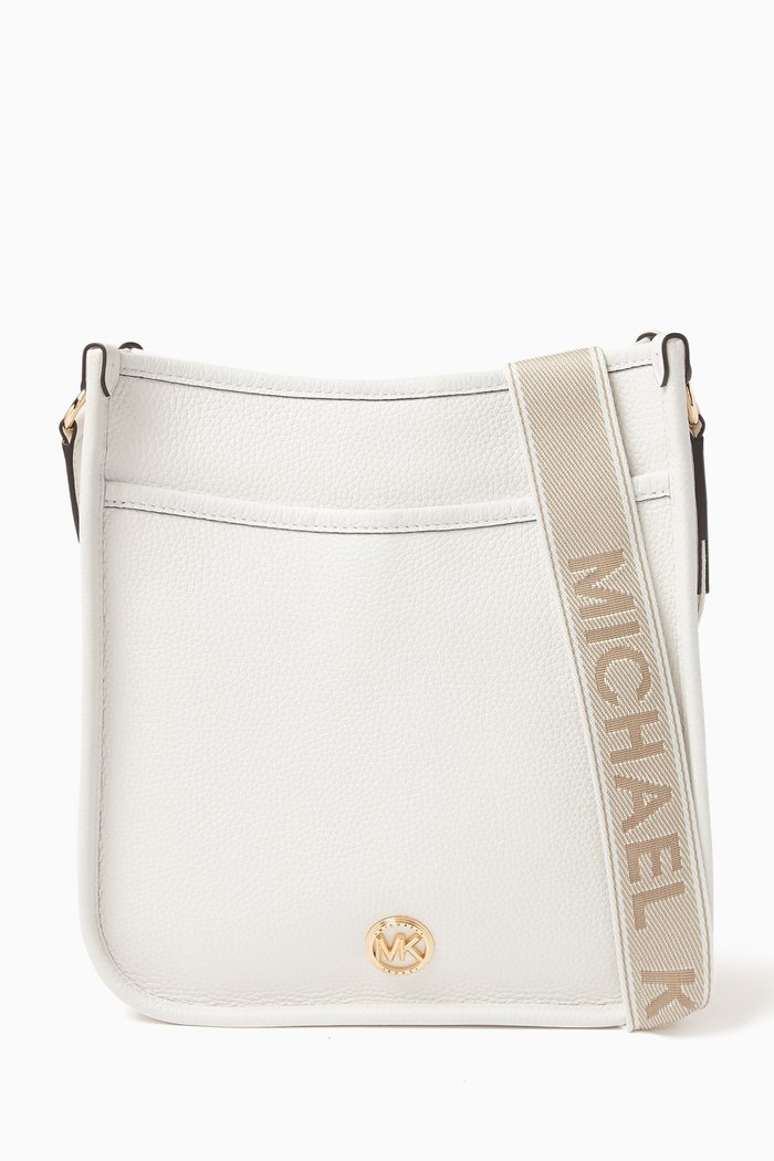 

Large Luisa North/South Messenger Bag in Pebbled Leather, White