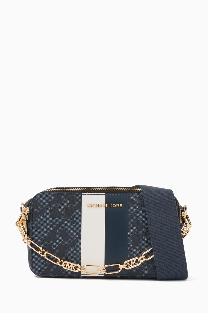 

Small Jet Set Crossbody Bag in Logo Canvas, Blue