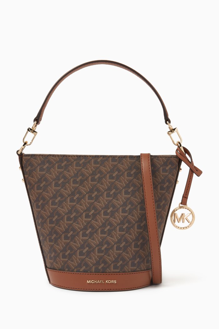 Small Townsend Messenger Bag in Logo Canvas, Brown