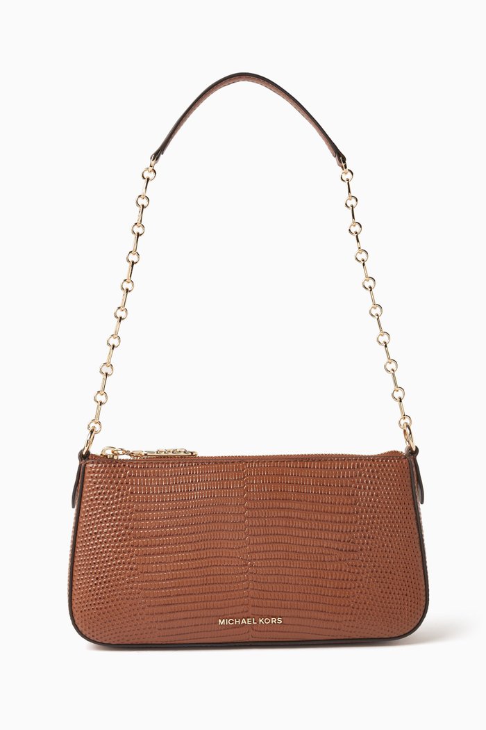 

Medium Empire Chain-link Pochette Bag in Croc-embossed Leather, Brown