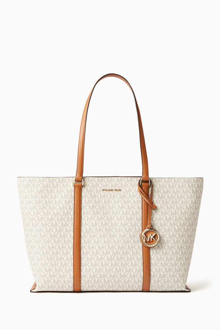 

Large Temple Tote Bag in Coated Canvas, Neutral