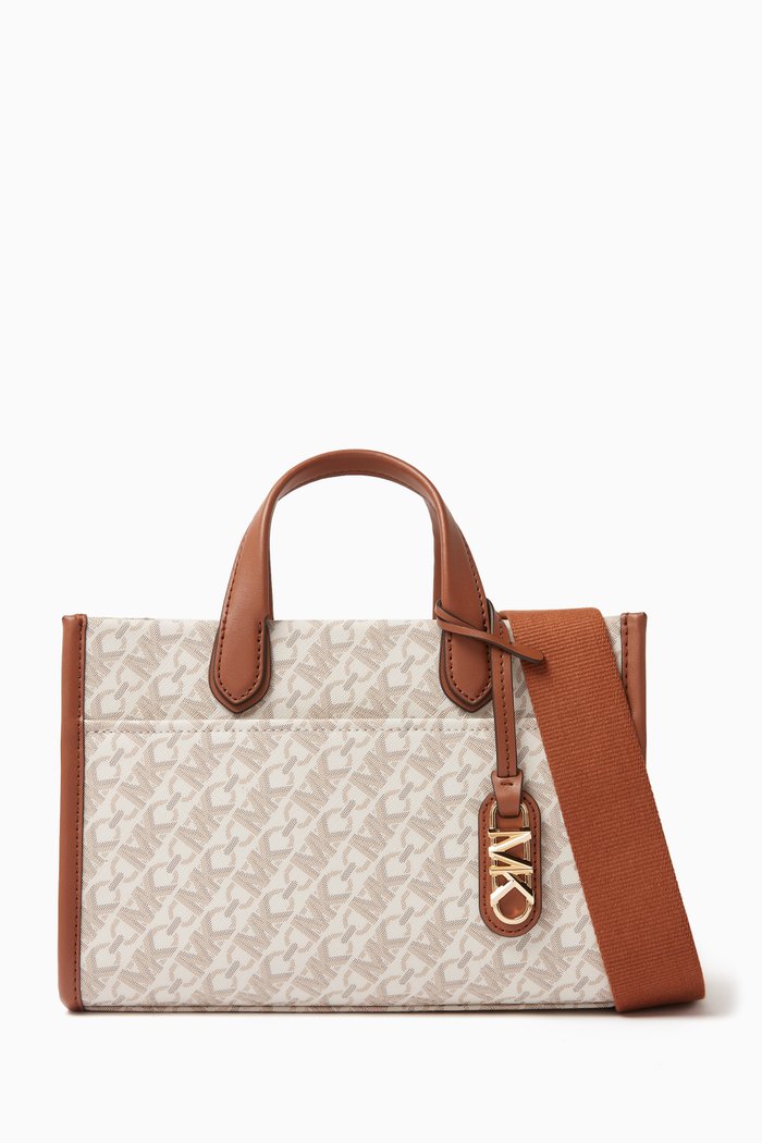 

Small Gigi East/West Tote Bag in Coated Canvas, Neutral
