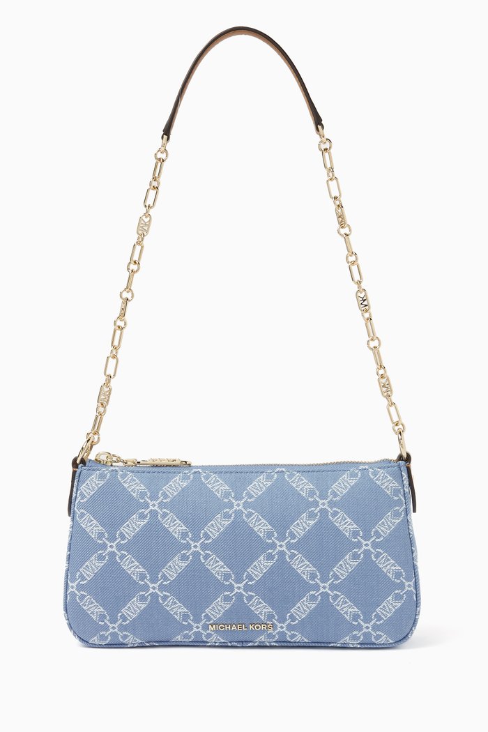 Medium Empire Chain Pochette Bag in Logo Jacquard, Blue