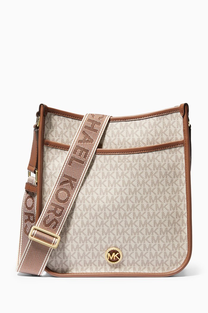 

Large Luisa Signature Logo Messenger Bag in Coated-canvas, Neutral
