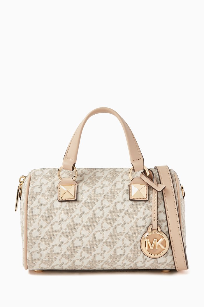Small Grayson Duffle Bag in Logo Canvas, Neutral