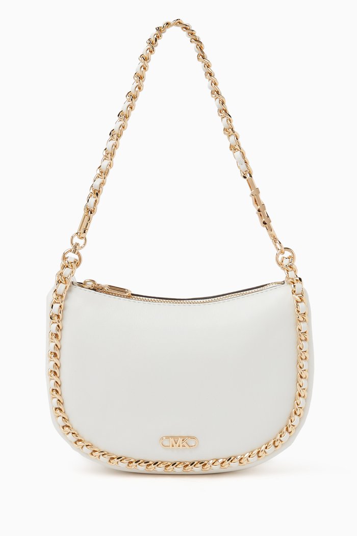 Small Kendall Pouchette in Crystal-embellished Suede, White