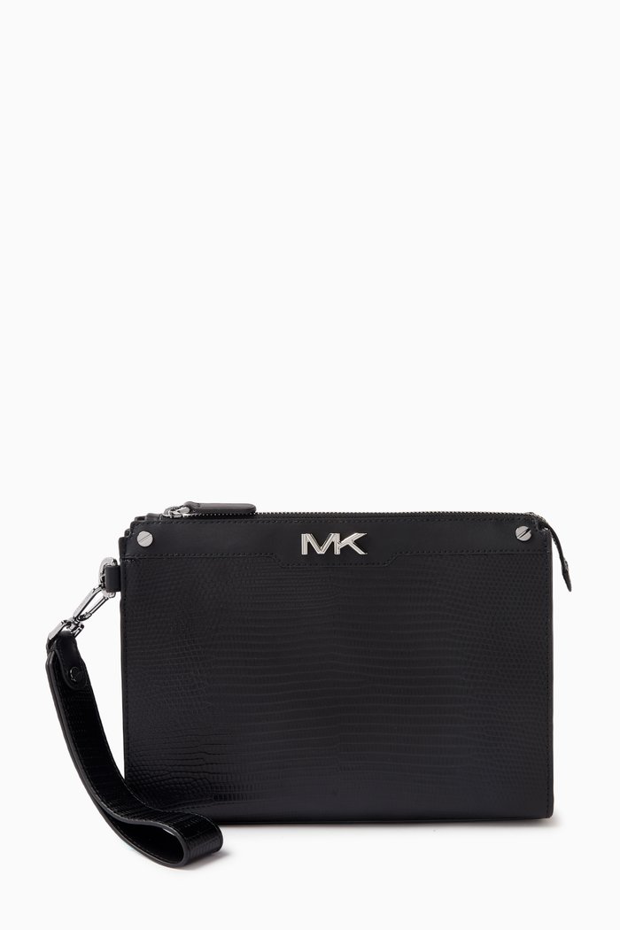 

Varick Large Pouch in Croc-embossed Leather, Black