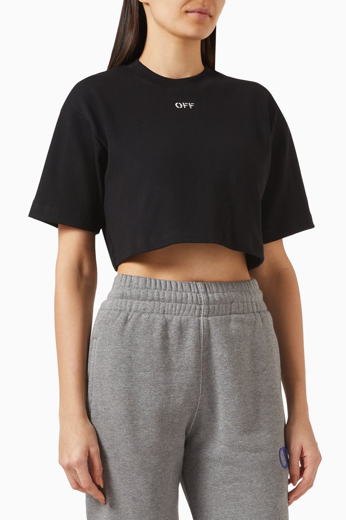 

Off Stamp Crop Top in Stretch-cotton, Black