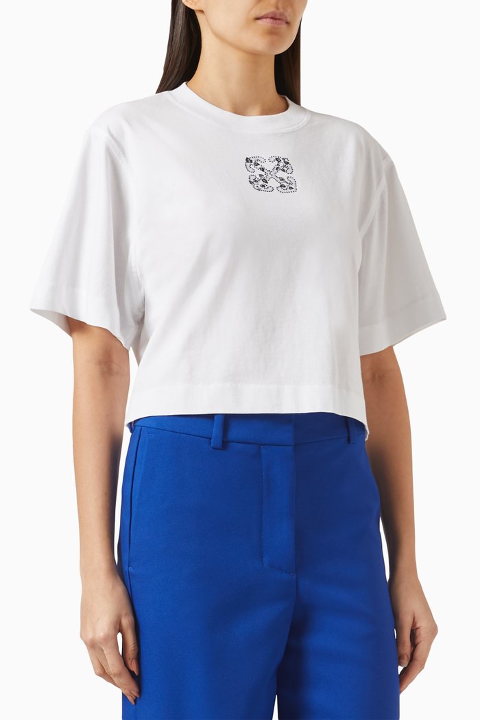 

Bling Leaves Arrow Crop Top in Cotton, White