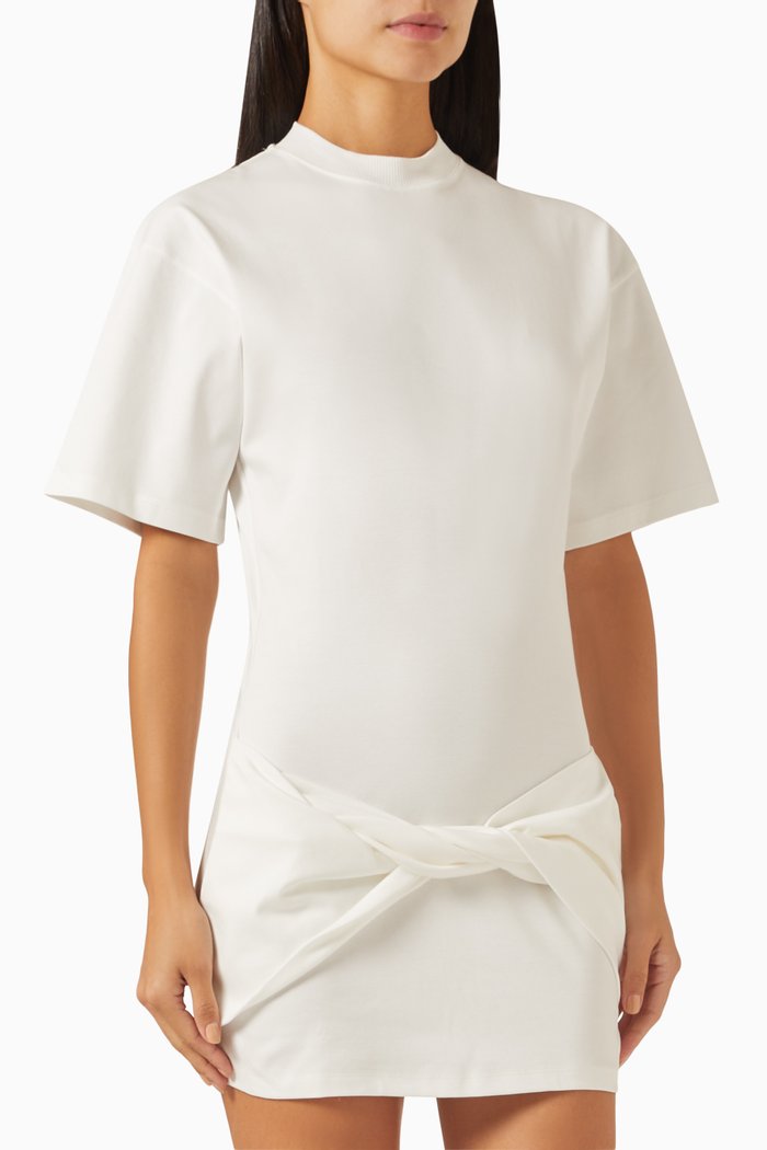 

Arrow Twisted T-shirt Dress in Cotton, White
