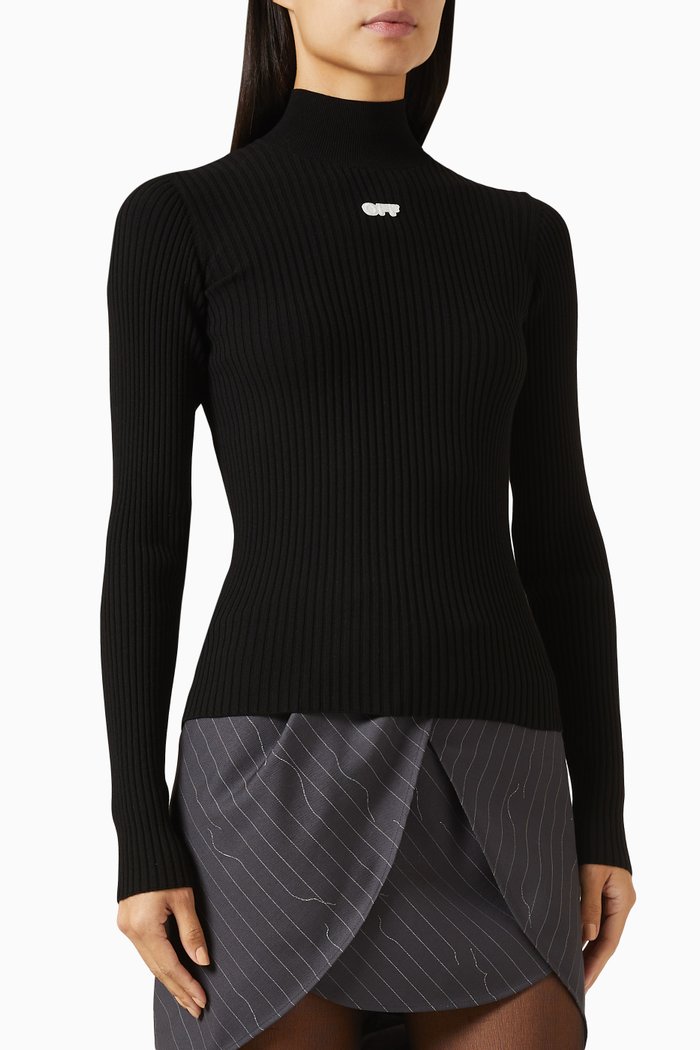 

Logo Patch Mock-neck Top in Jersey, Black