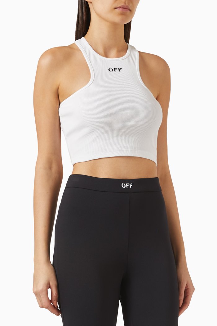 Off Stamp Crop Tank Top in Stretch-cotton, White