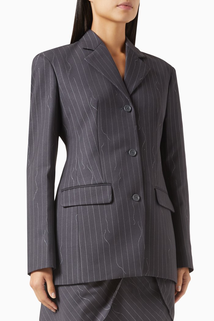 Pinstriped Slim-fit Jacket in Wool Blend, Green