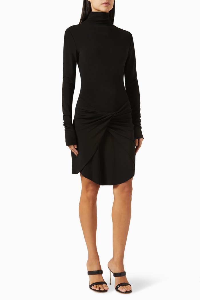 

Twisted Mini Dress in Stretch Crepe, Black