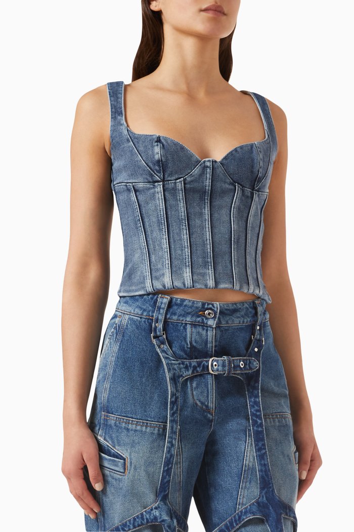 Bustier Crop Top in Denim, Blue