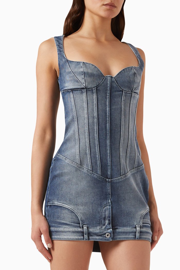 

Upside Down Mini Dress in Denim, Blue