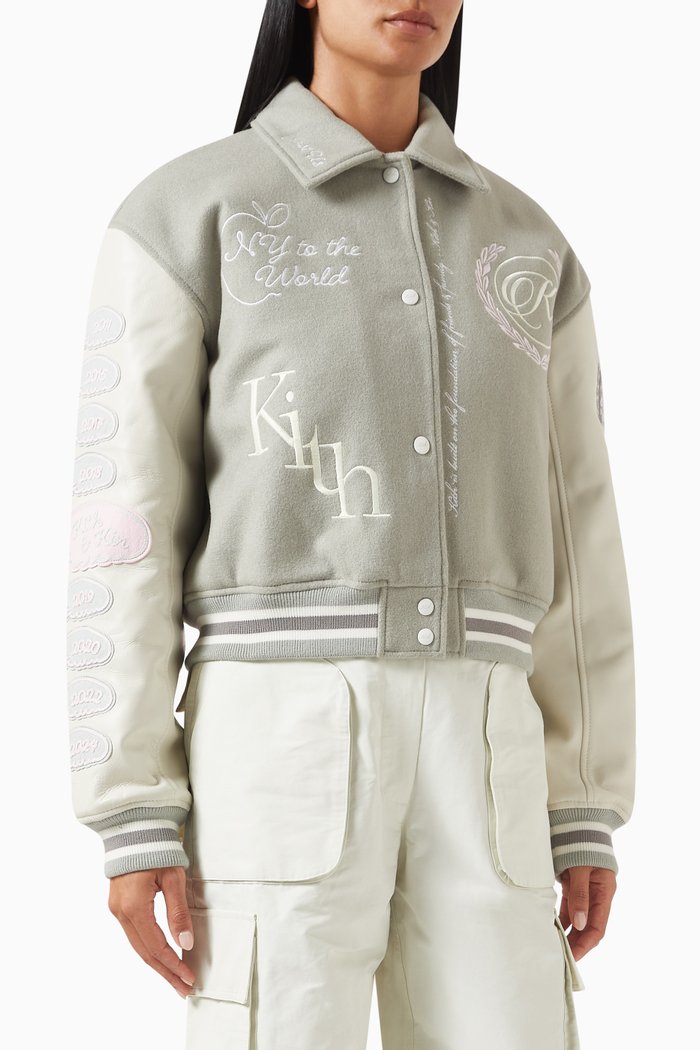 

Campbell Cropped Varsity Jacket in Wool, Grey