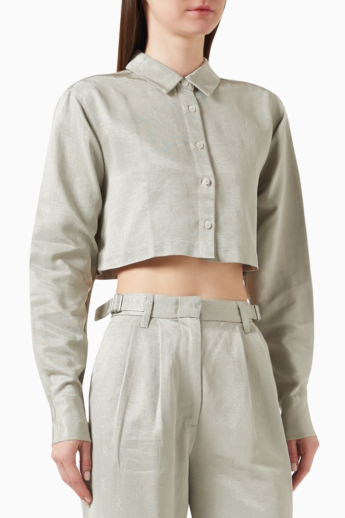 

Kylan Logo Crop Shirt in Jacquard-faille, Neutral